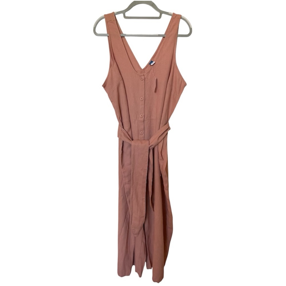 Old Navy Pink Linen Wide Leg Belted Jumpsuit Sz X-Large